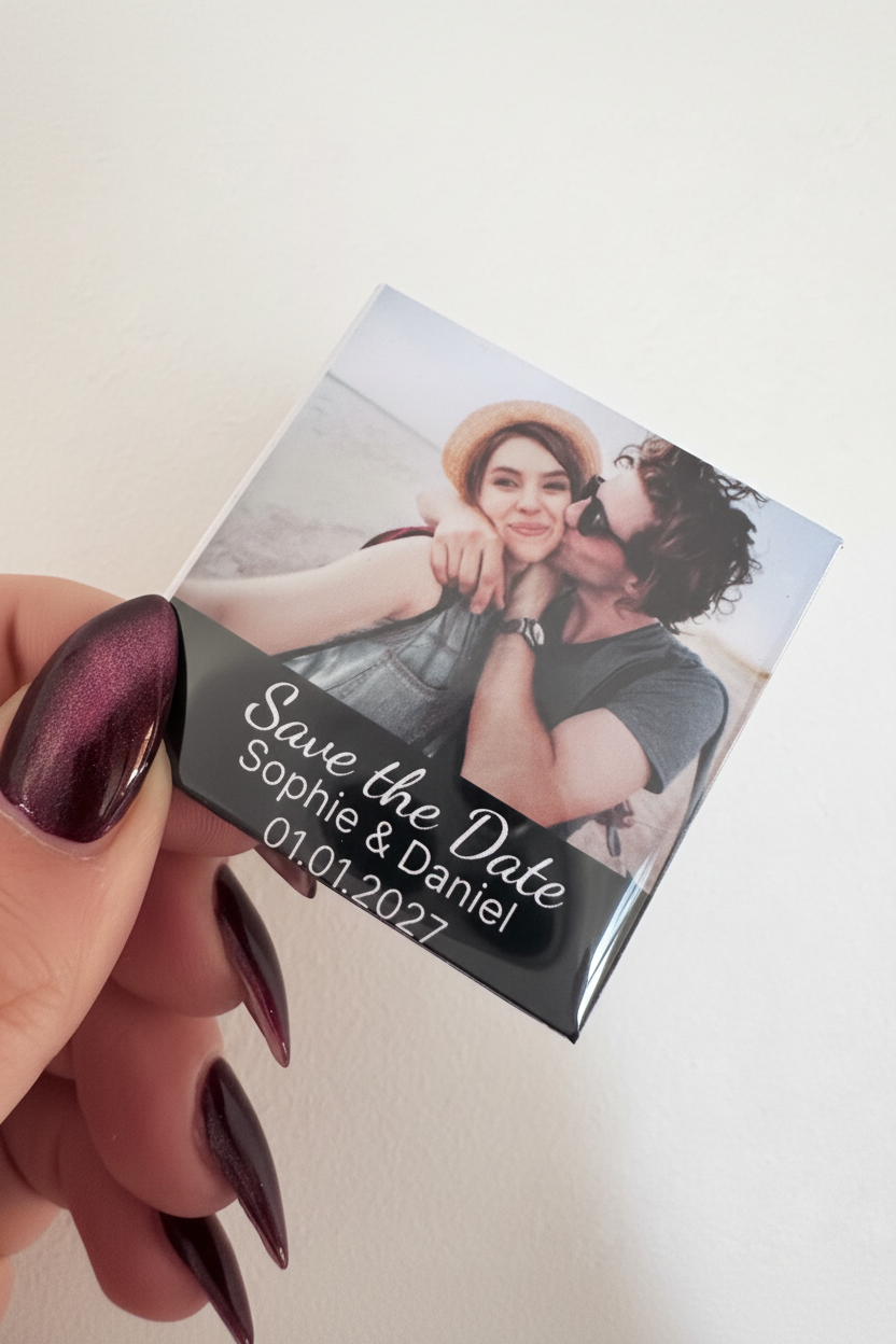 Save the Date magnet cleaned up with hand